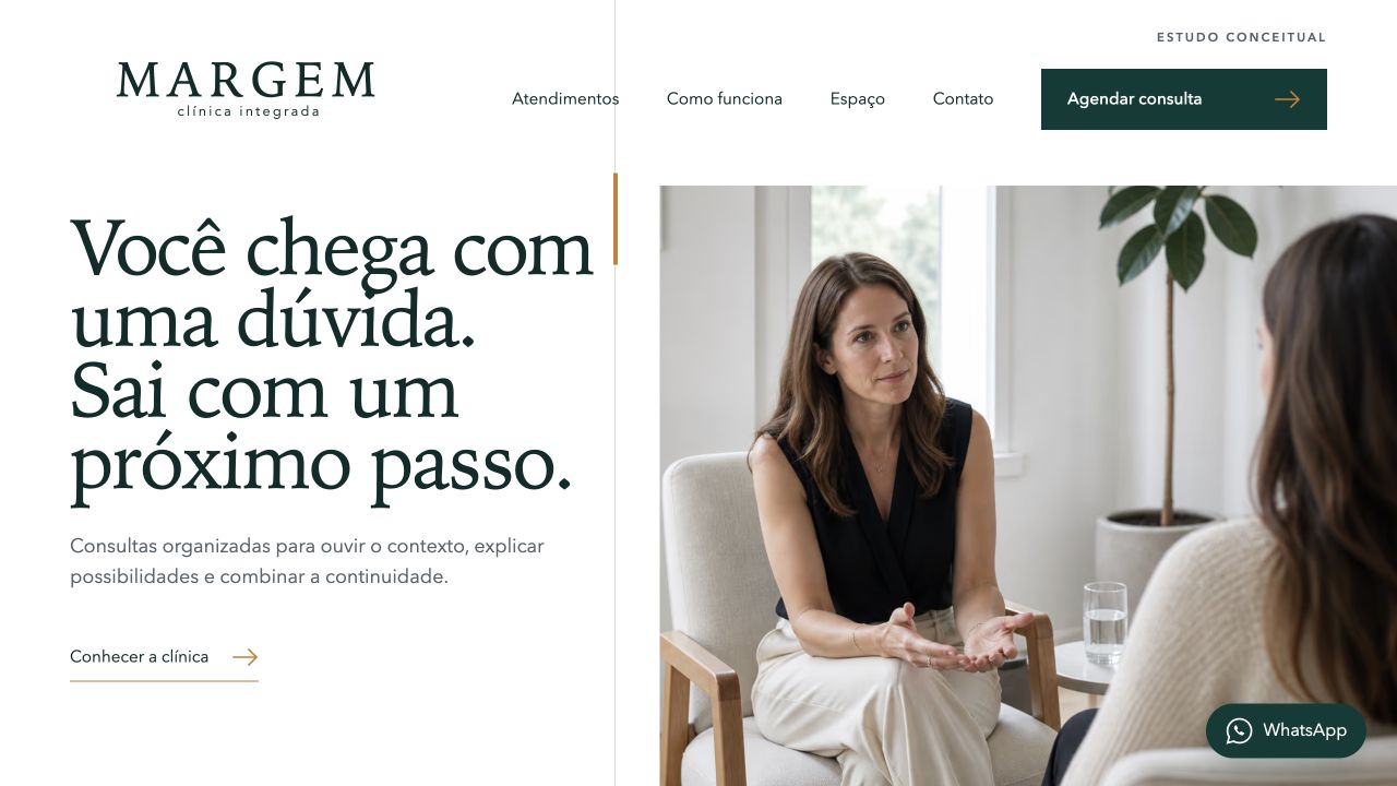 Site conceitual Margem para uma clínica integrada